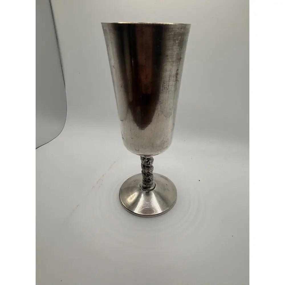 Vintage Crosby Spain Silver Plate Wine Goblets Chalice Vine Stem Set of 2